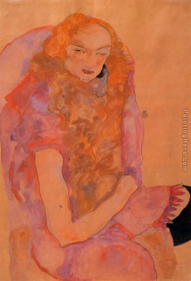 Woman with Long Hair painting - Egon Schiele Woman with Long Hair art painting